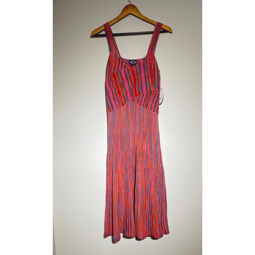 Scoop Womens striped pink and blue pleated bodycon Dress S NWT